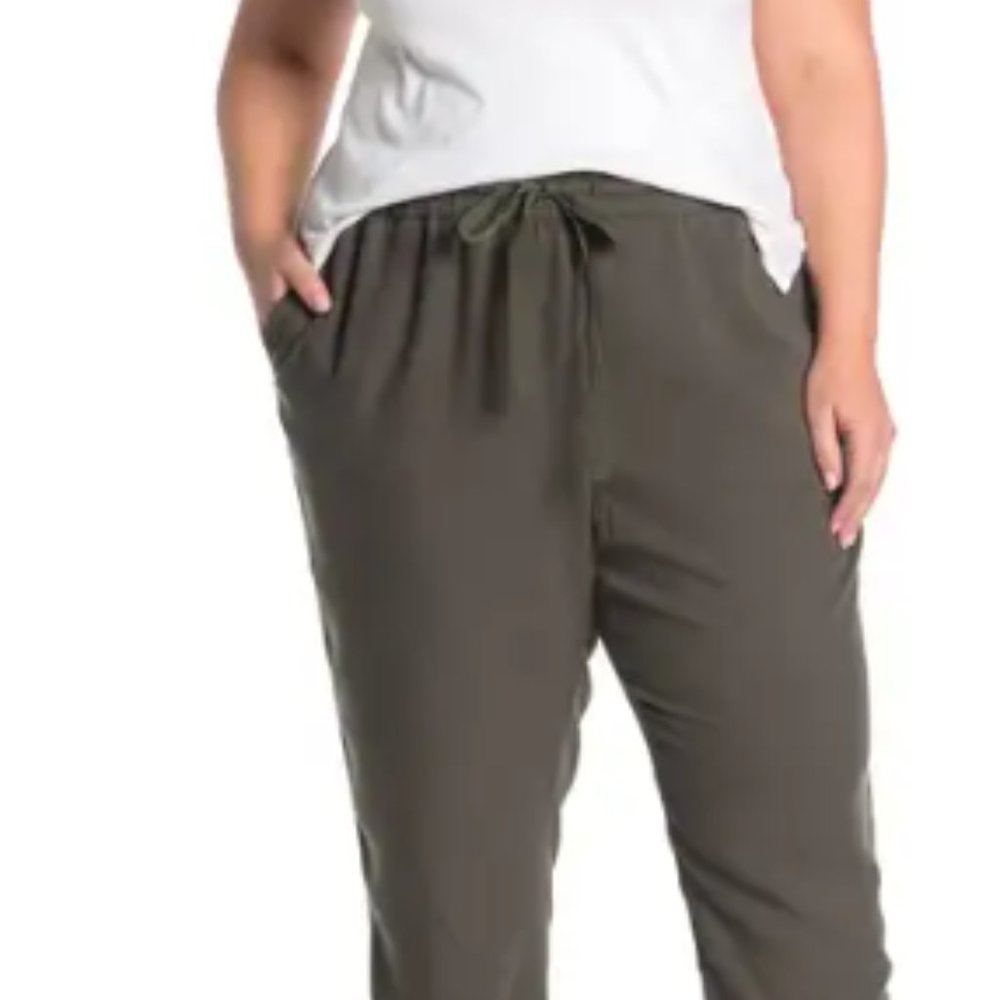 CASLON Drawstring Ruched Ankle Pants- Olive Green- 1X- New Without Tags